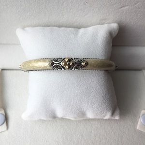 Barbara Bixby Rare Ivory Enamel Hinged Cuff Bracelet 18K Gold Lotus Sterling